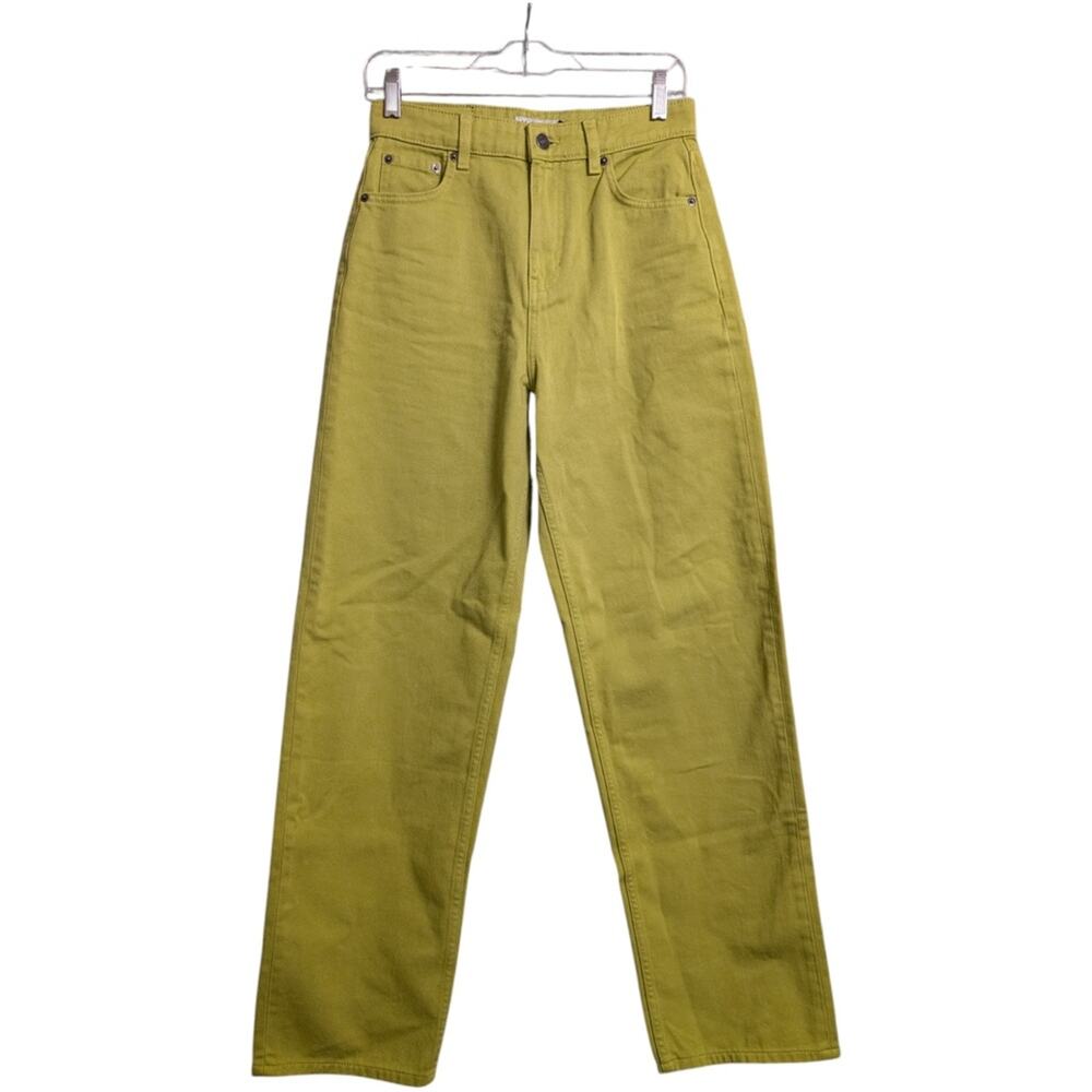 Motel Rocks Denim Yellow-Green 5-Pocket Straight Leg High-Waisted Pants XS/33
